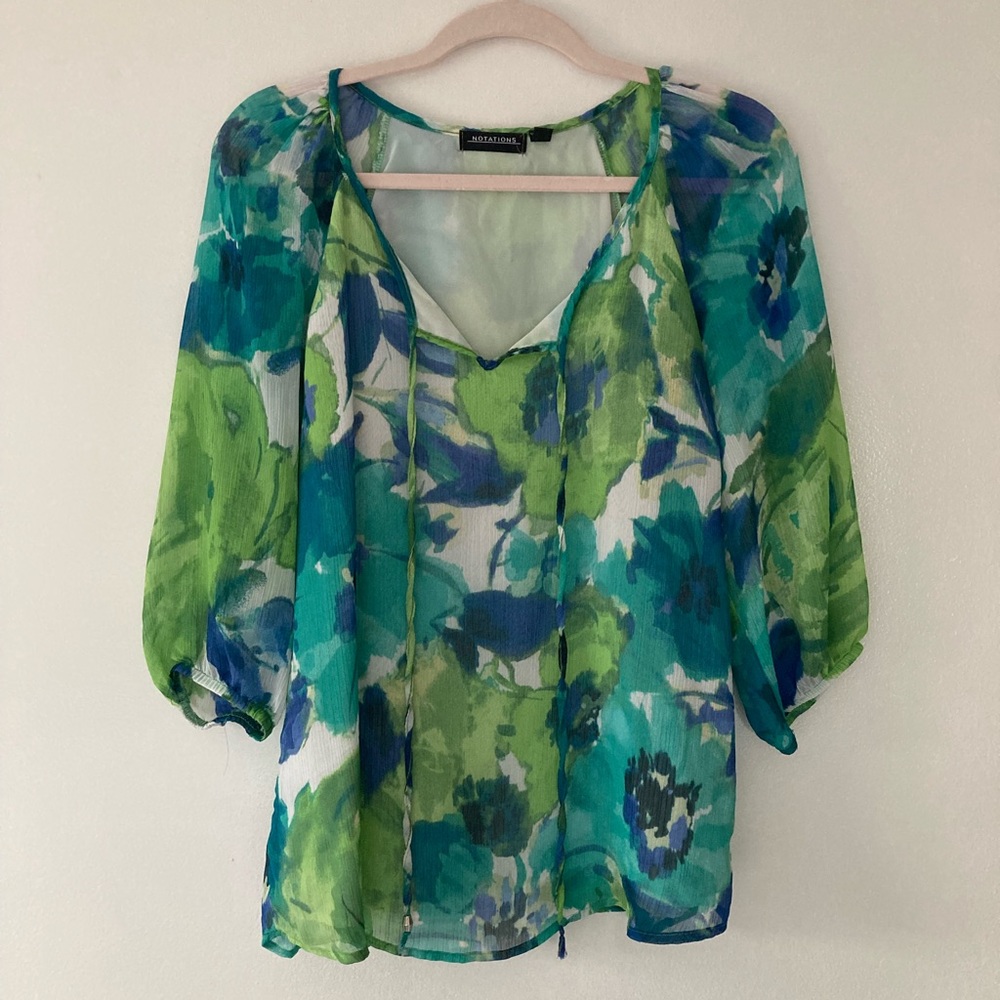 Flowy floral tie neck blouse